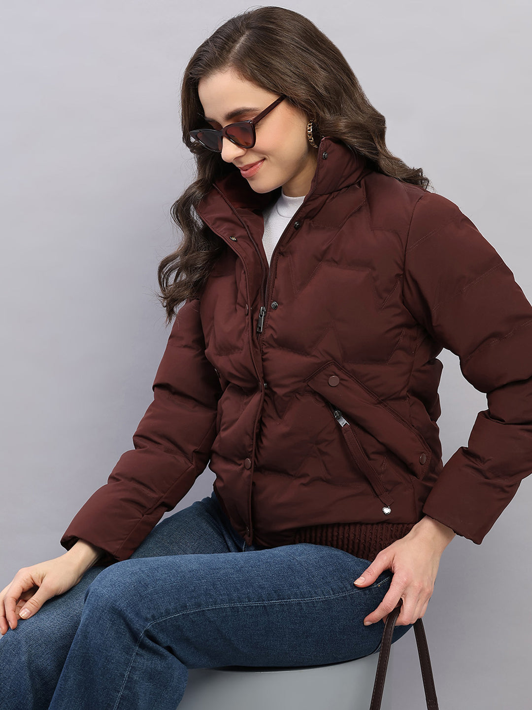 Women Rust Solid Collar Full Sleeve Jacket