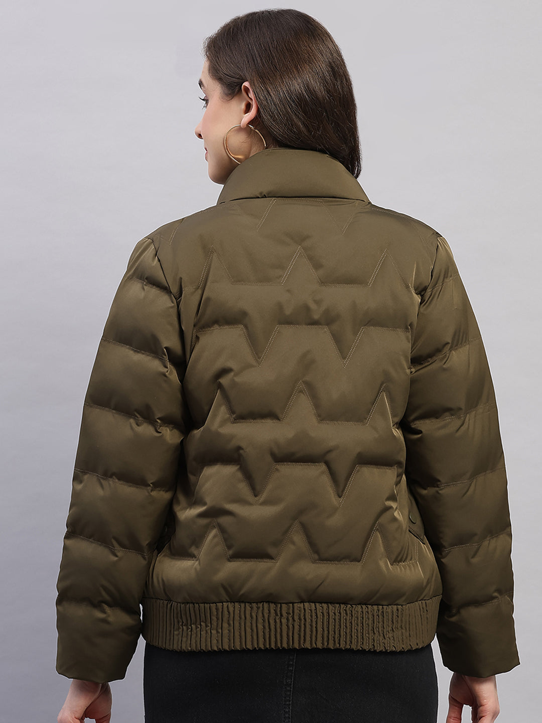 Women Olive Solid Collar Full Sleeve Jacket