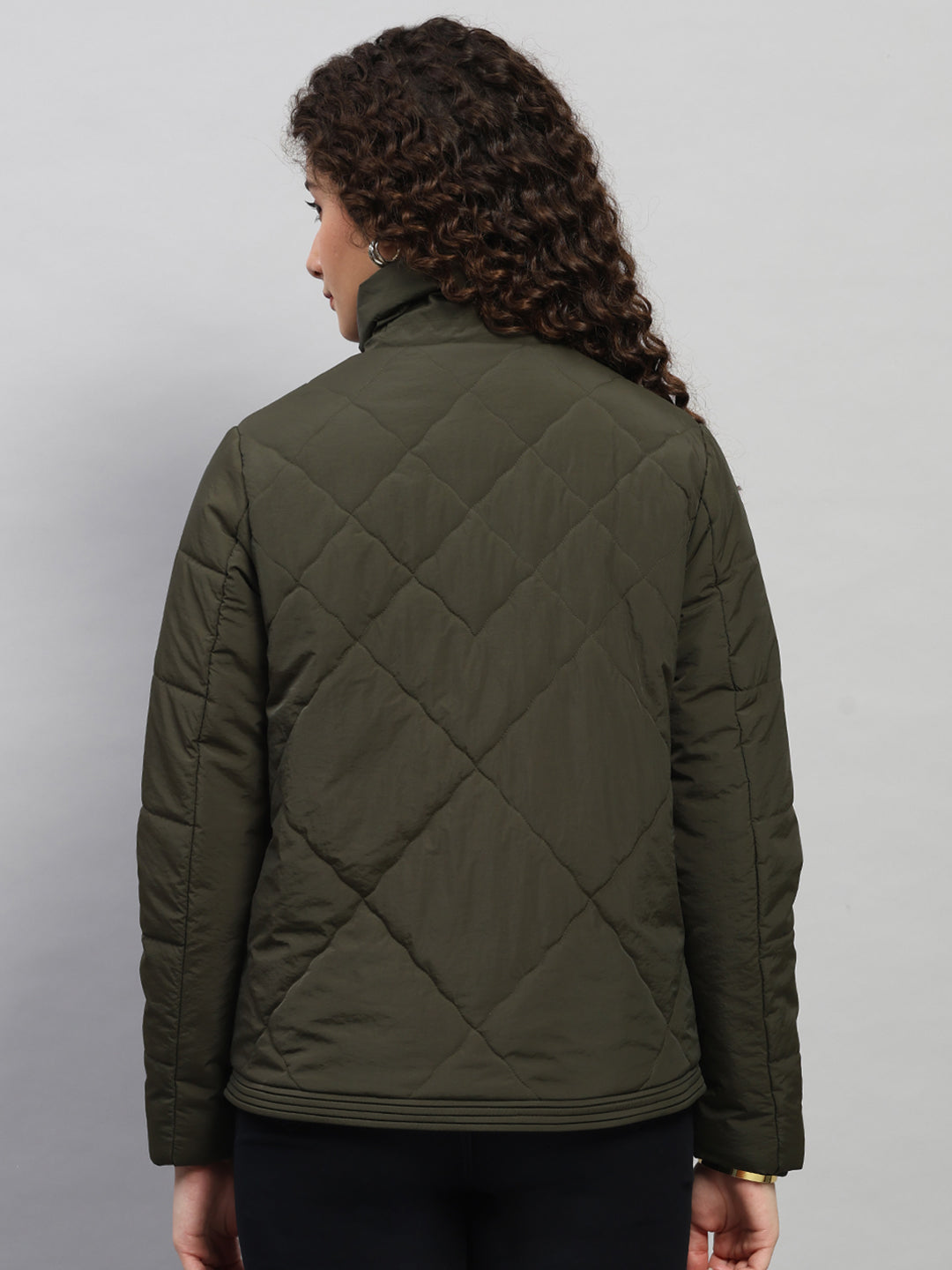 Women Olive Solid Collar Full Sleeve Jacket