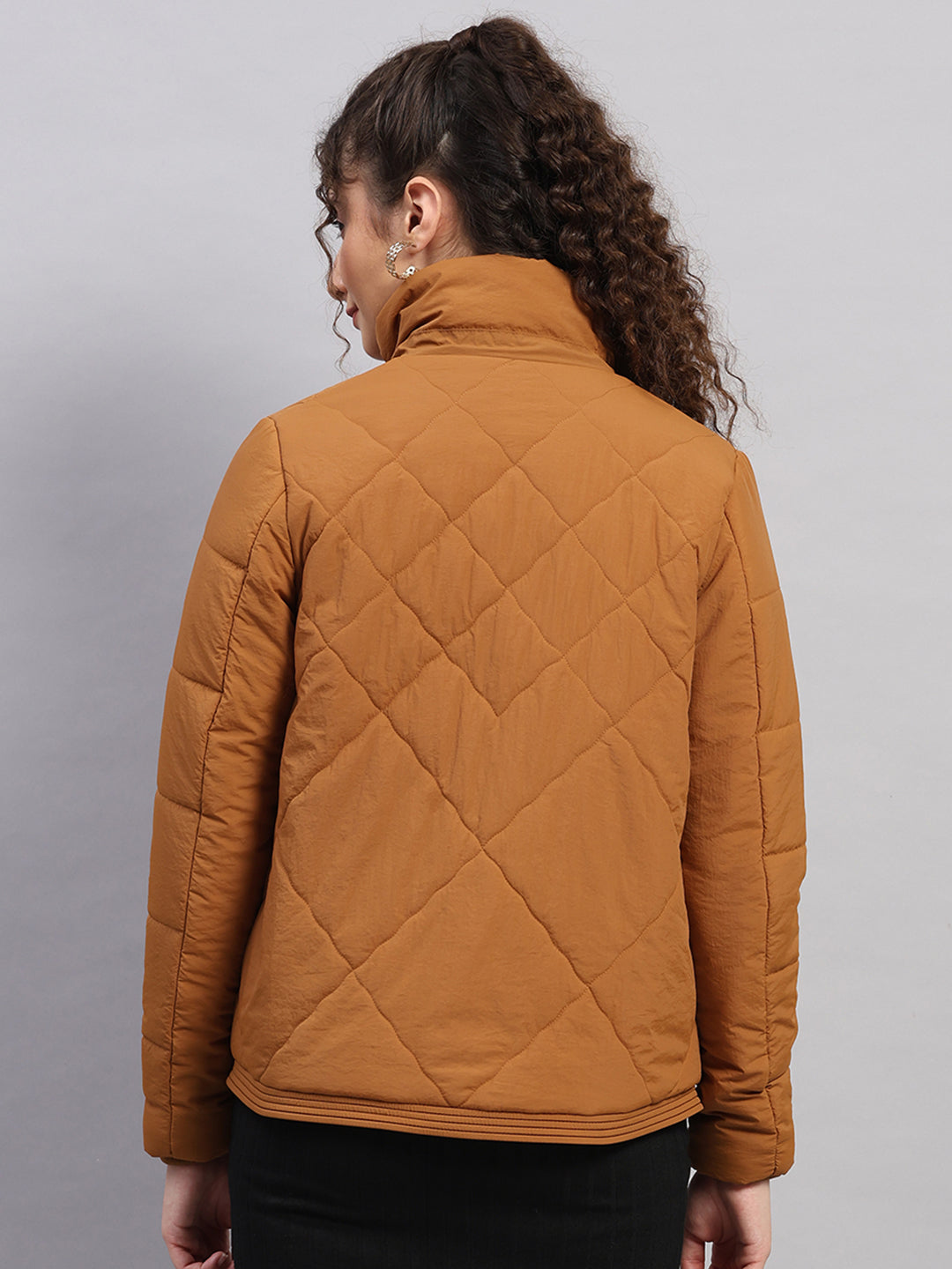 Women Brown Solid Collar Full Sleeve Jacket