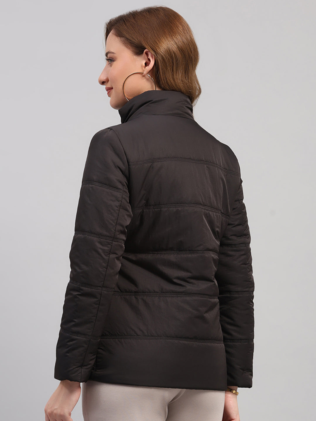 Women Charcoal Solid Collar Full Sleeve Jacket