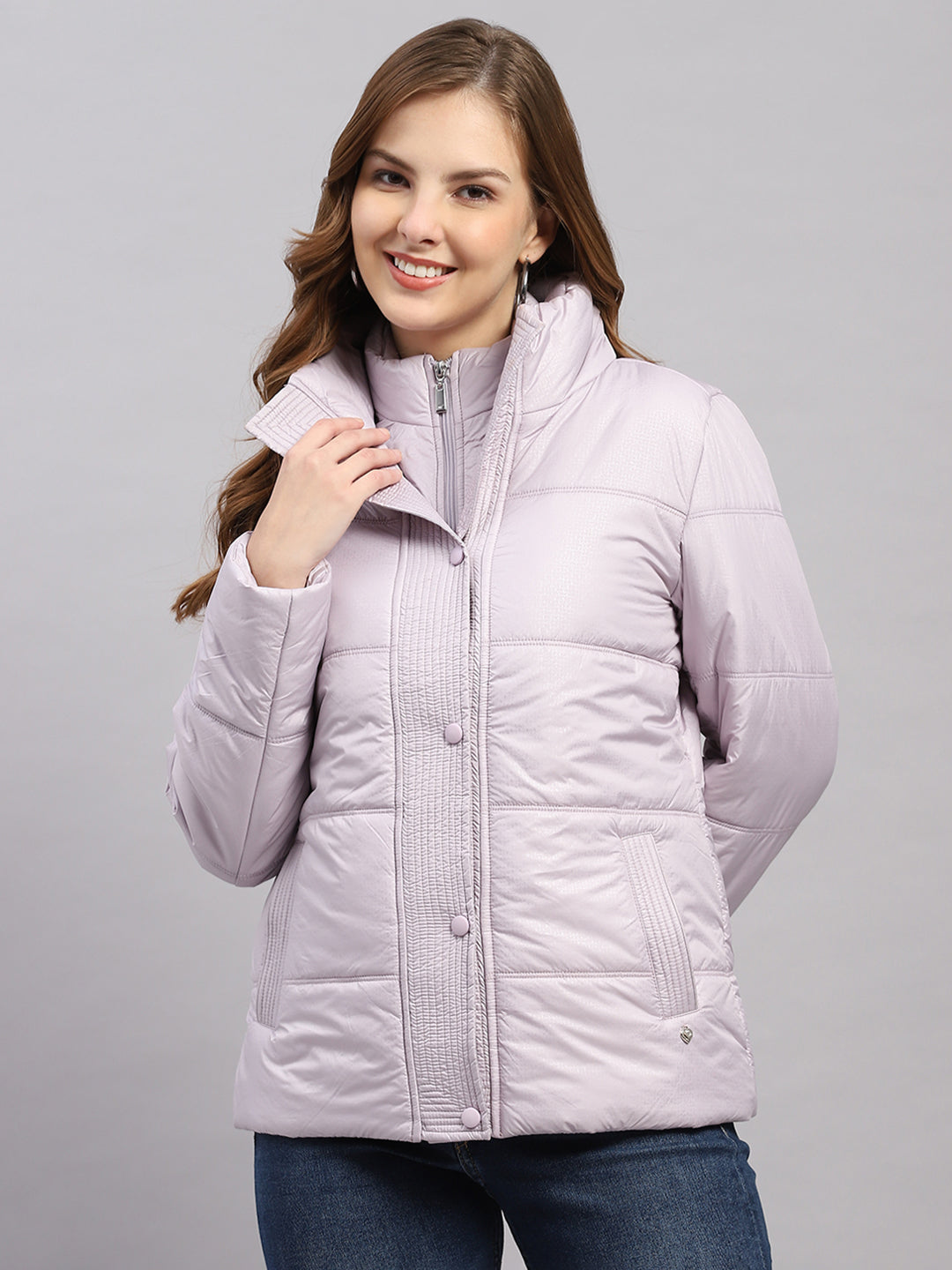 Women Purple Printed Collar Full Sleeve Jacket