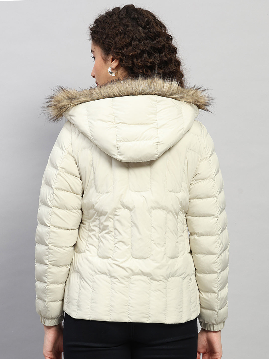 Women Beige Solid Hooded Full Sleeve Jacket