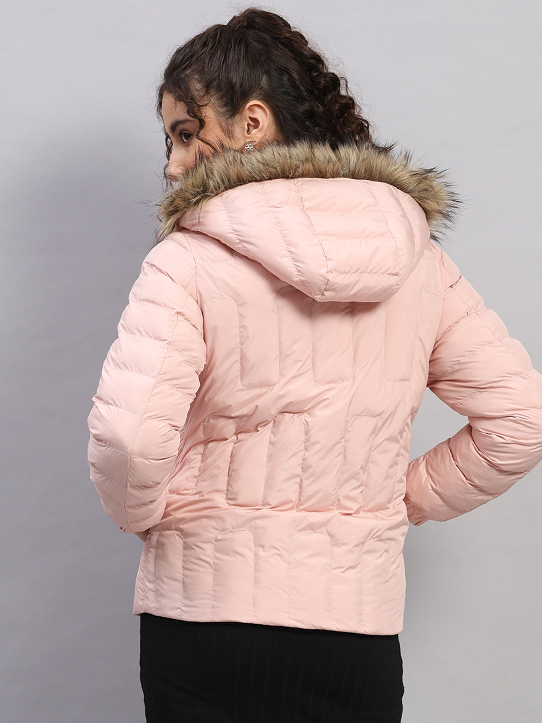 Women Pink Solid Hooded Full Sleeve Jacket