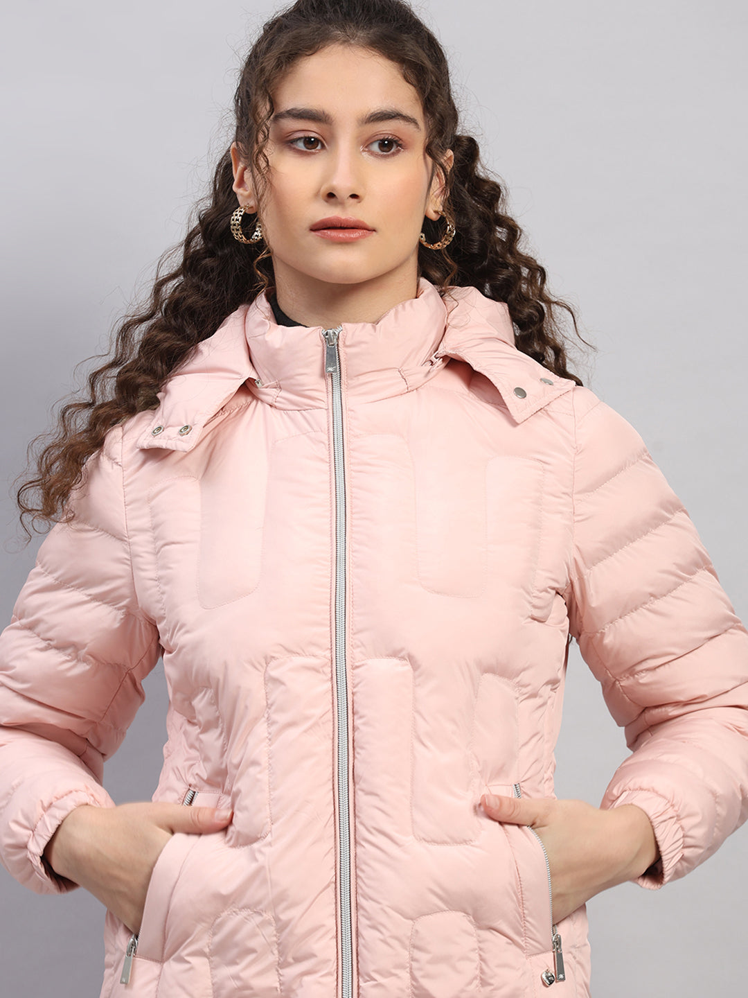Women Pink Solid Hooded Full Sleeve Jacket