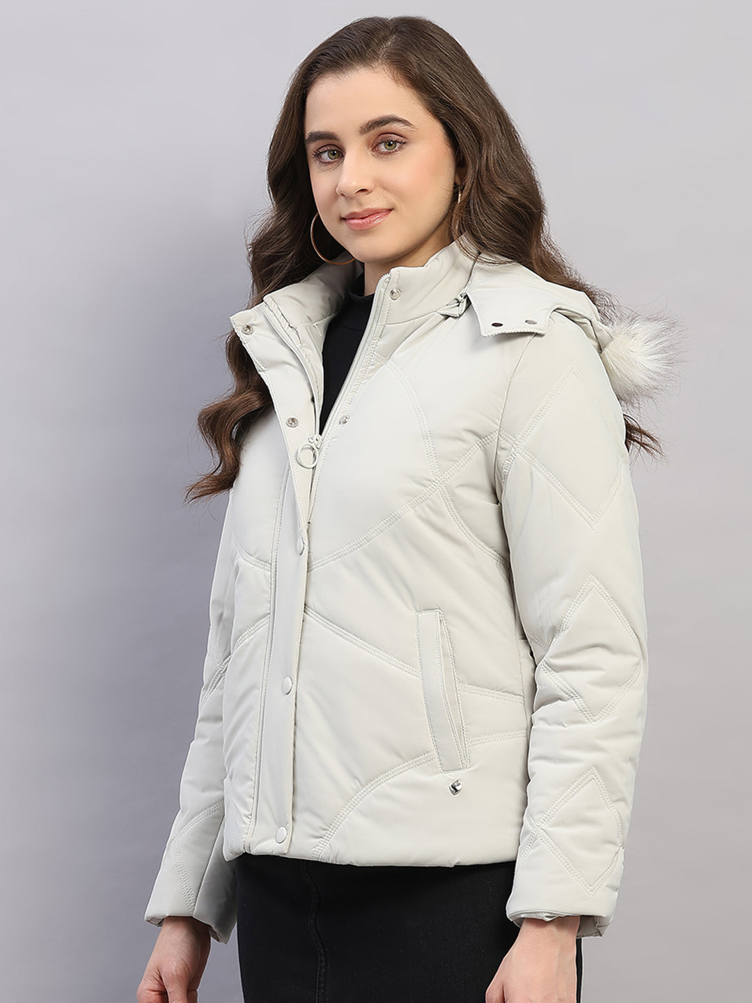 Women Beige Solid Hooded Full Sleeve Jacket