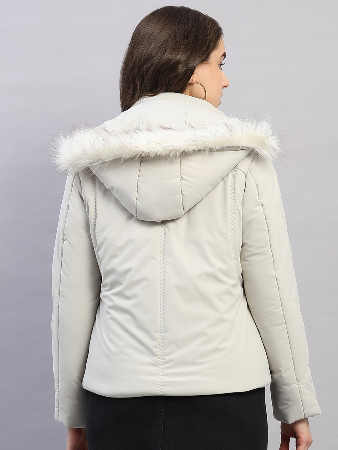 Women Beige Solid Hooded Full Sleeve Jacket