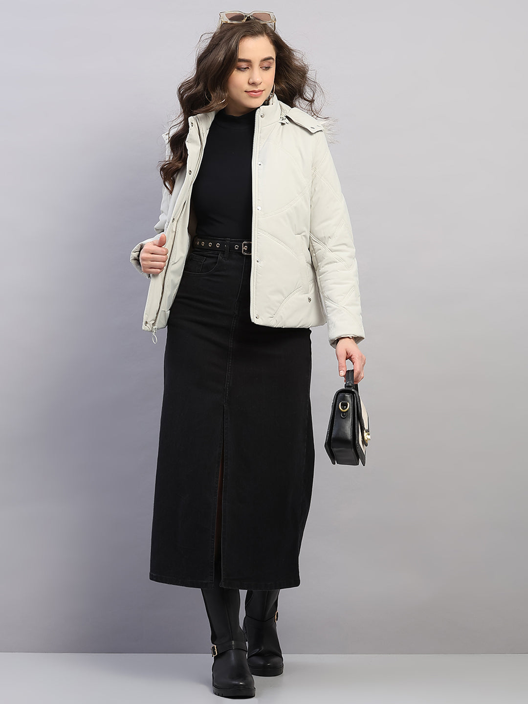 Women Beige Solid Hooded Full Sleeve Jacket