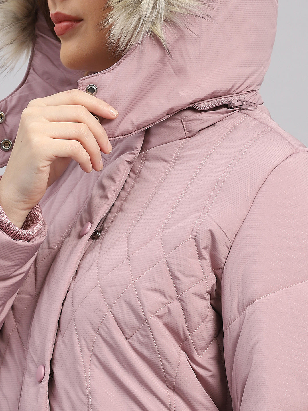 Women Mauve Stripe Hooded Full Sleeve Jacket