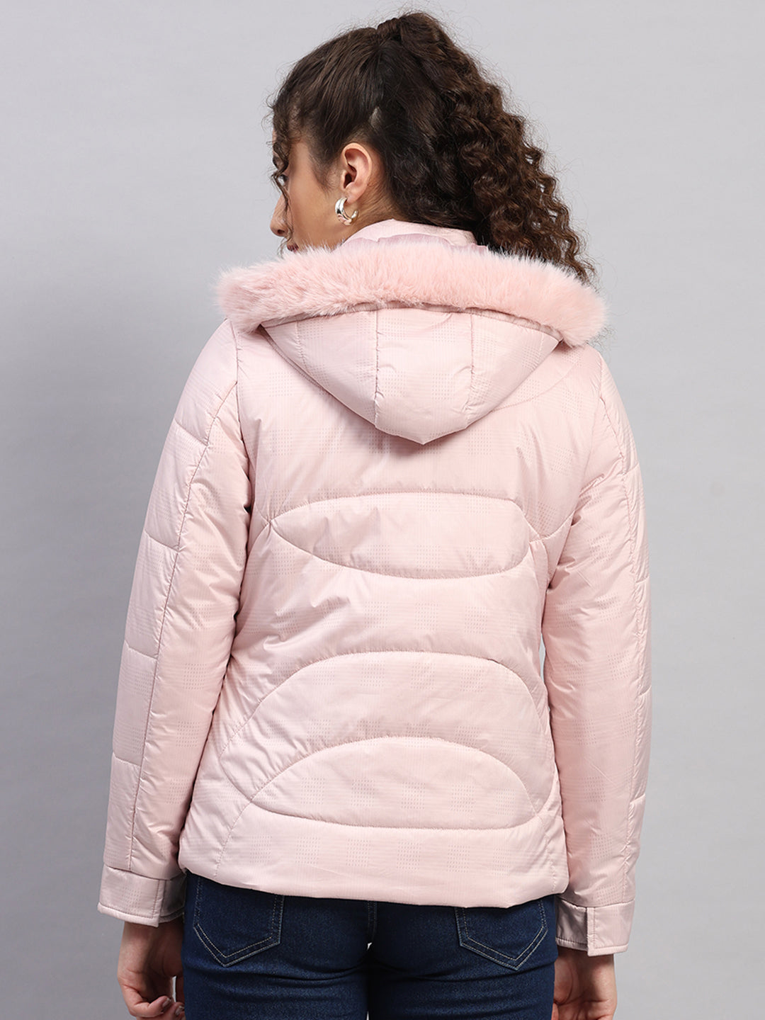 Women Pink Printed Hooded Full Sleeve Jacket