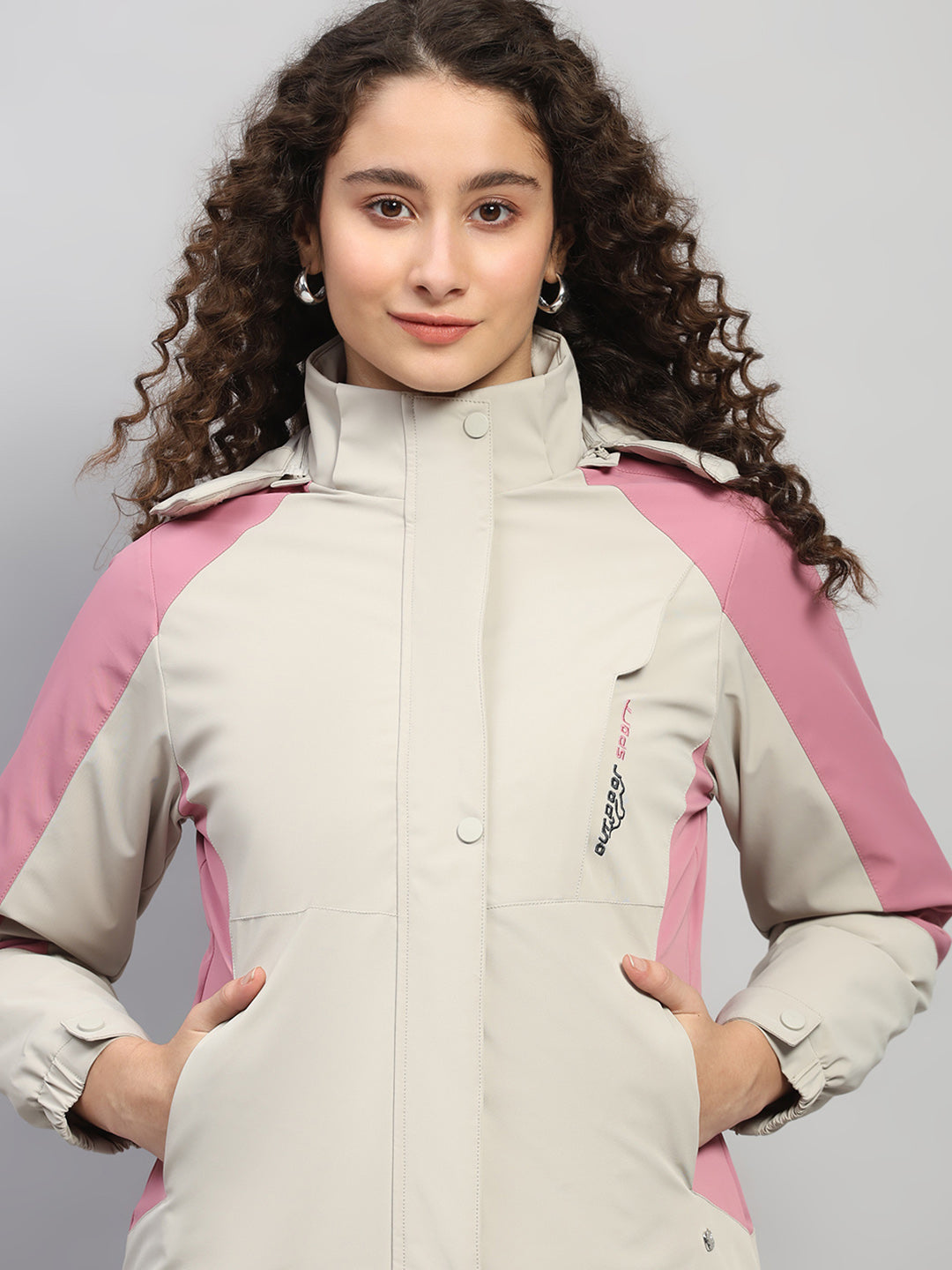 Women Beige Solid Hooded Full Sleeve Jacket