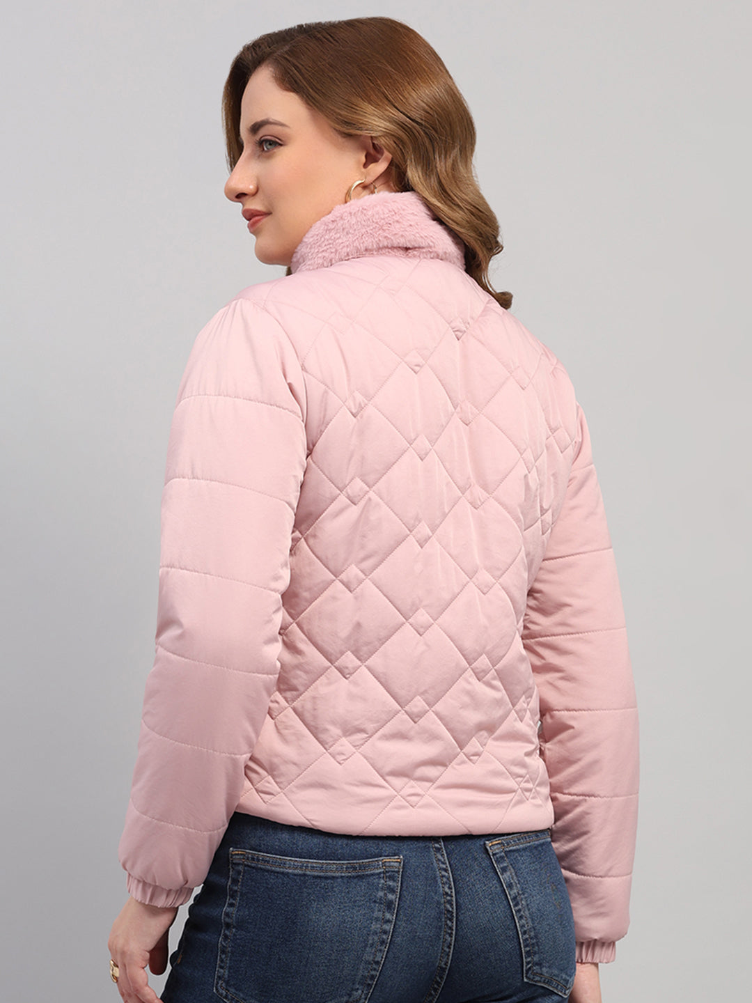 Women Pink Solid Collar Full Sleeve Reversible Jacket