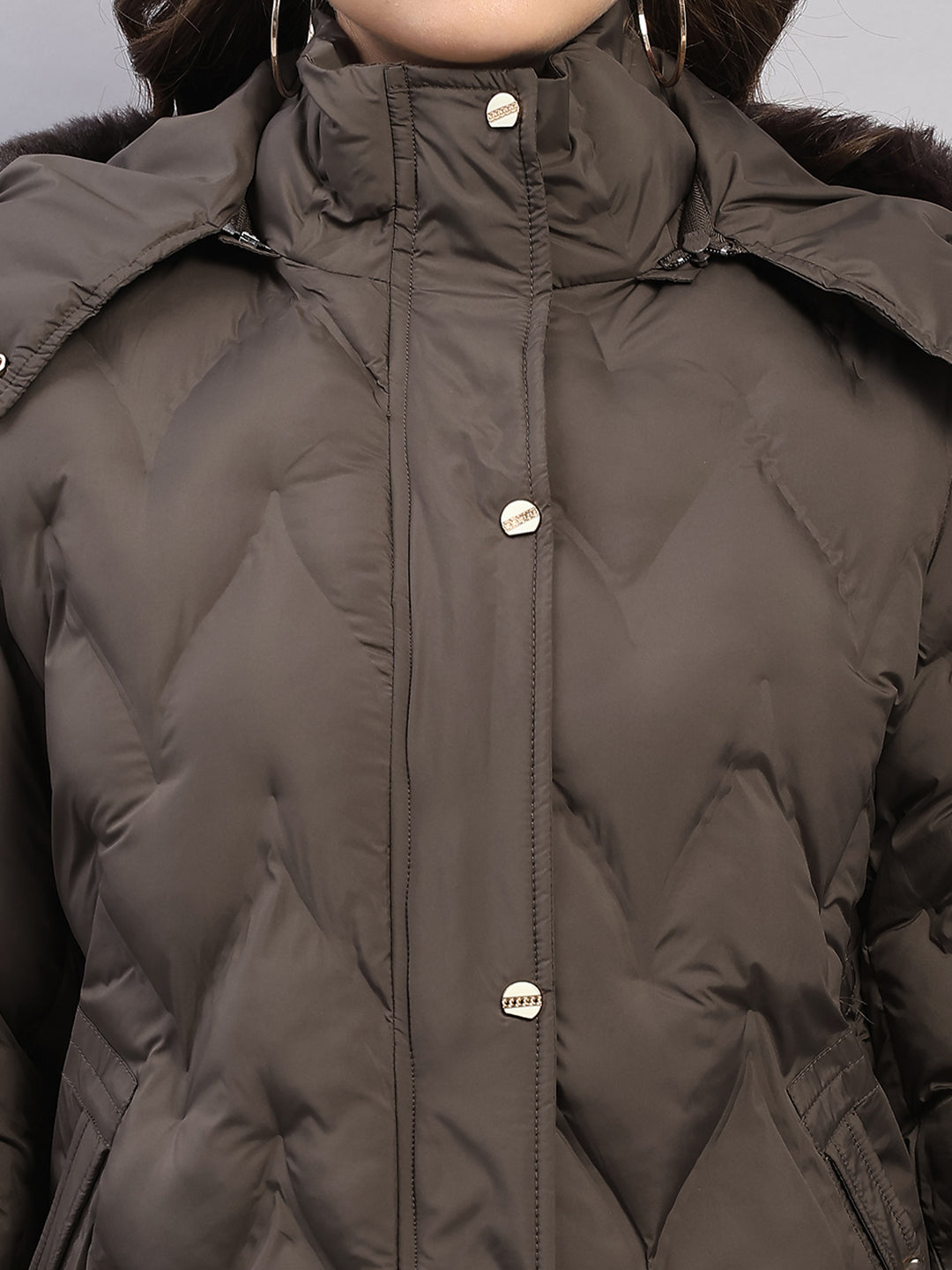 Women Olive Solid Hooded Full Sleeve Jacket