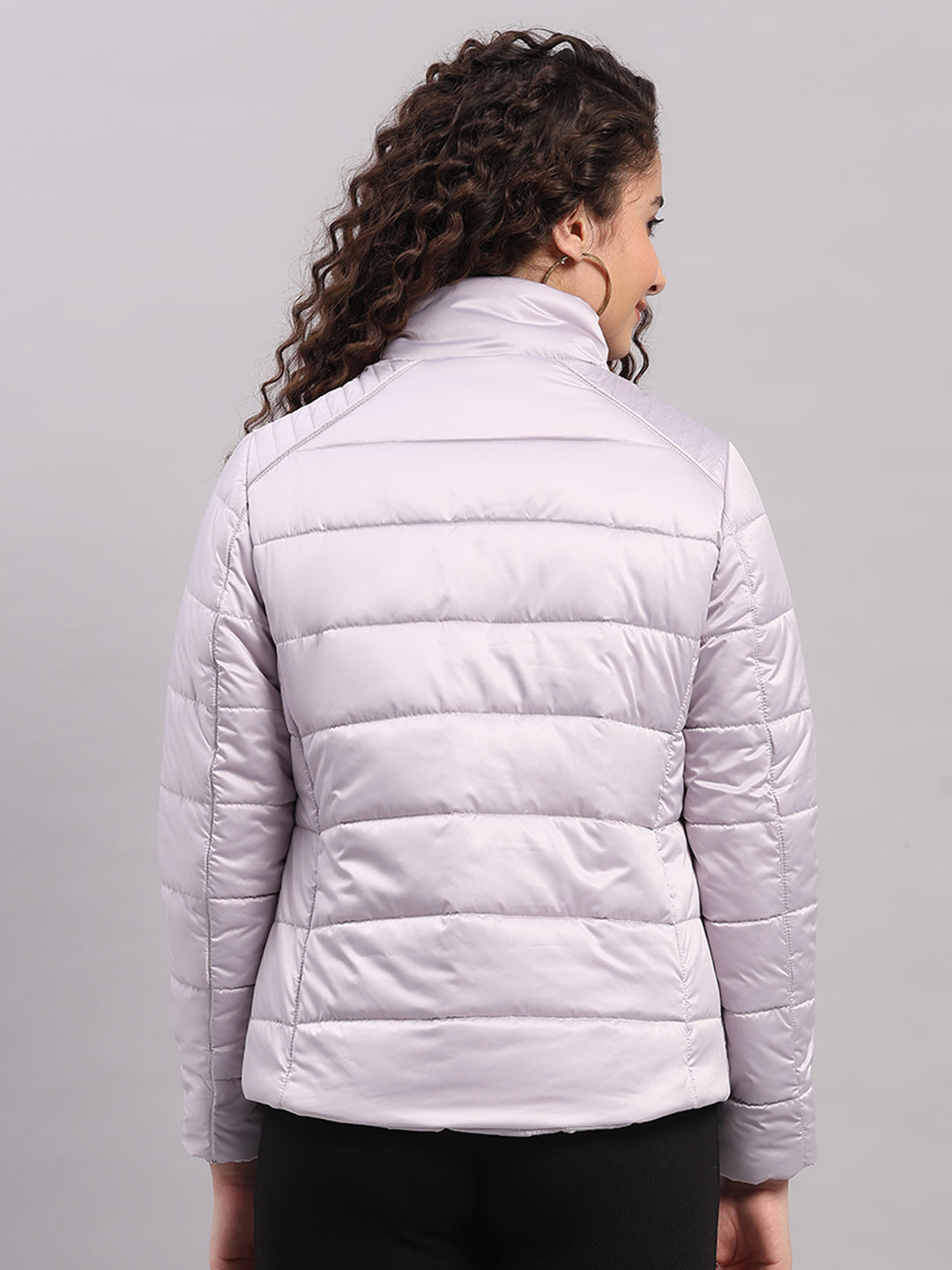 Women Purple Solid Collar Full Sleeve Jacket with Inbuilt Earphones