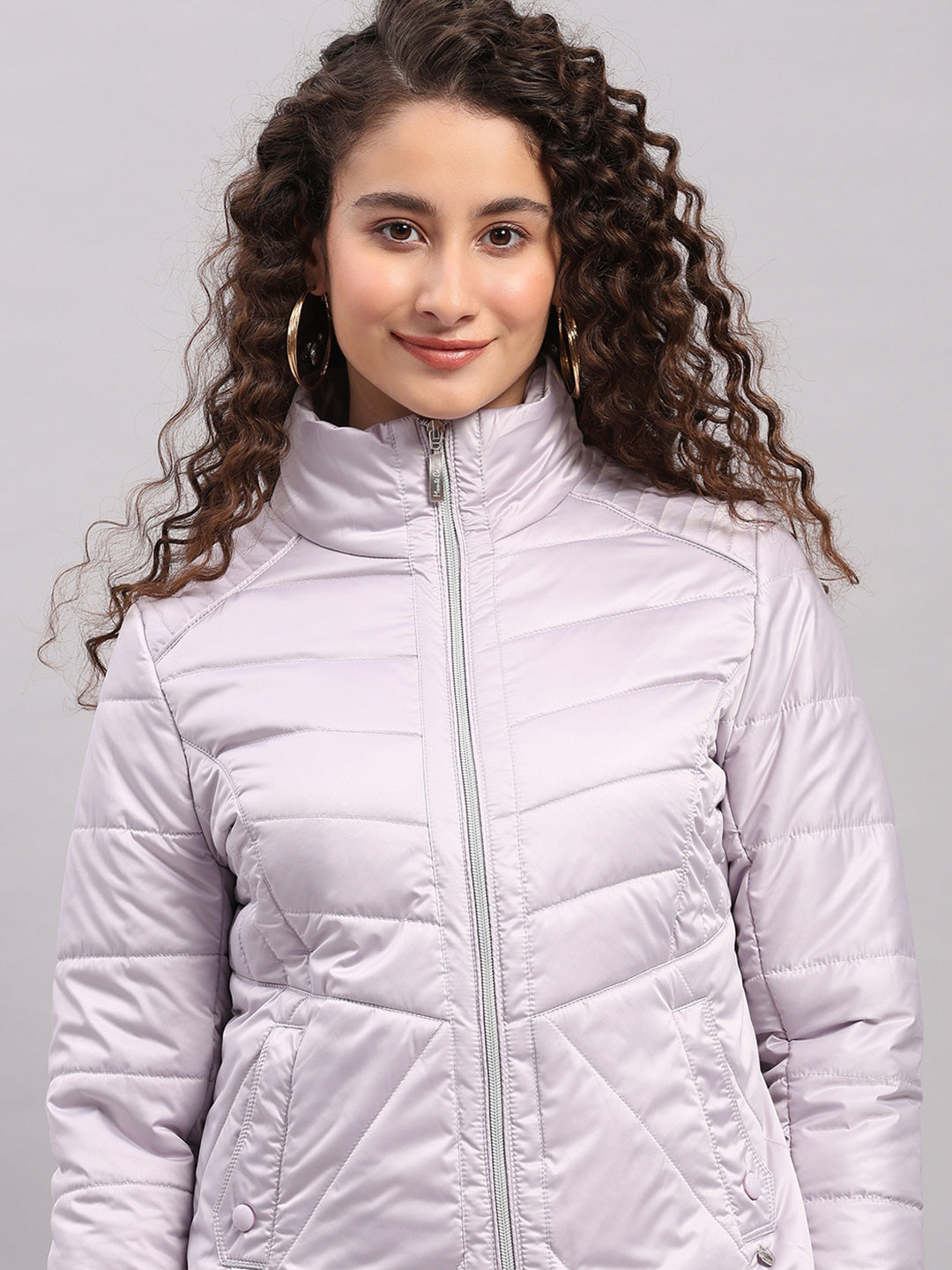 Women Purple Solid Collar Full Sleeve Jacket with Inbuilt Earphones