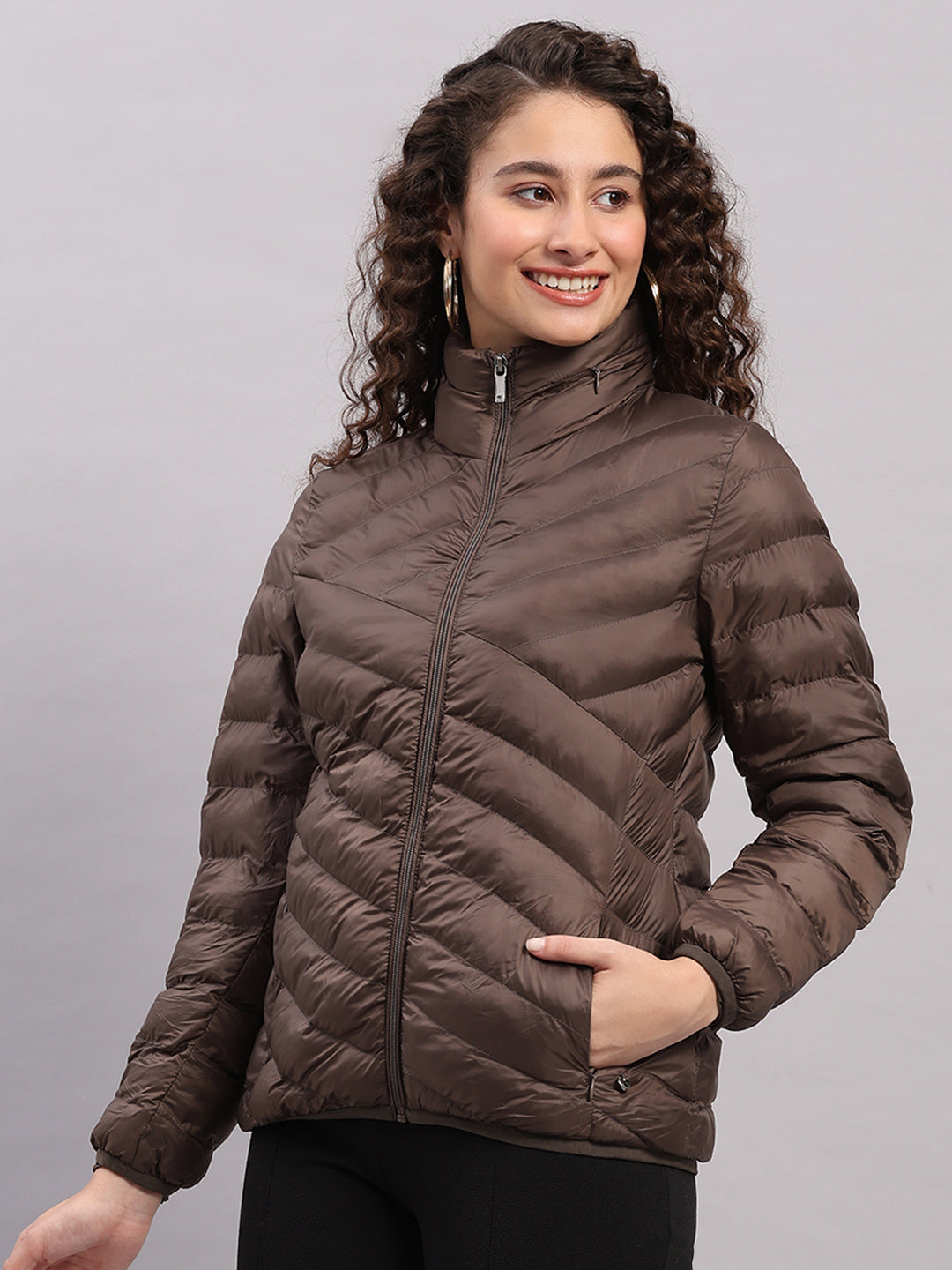 Women Brown Solid Hooded Lightweight Packable Jacket