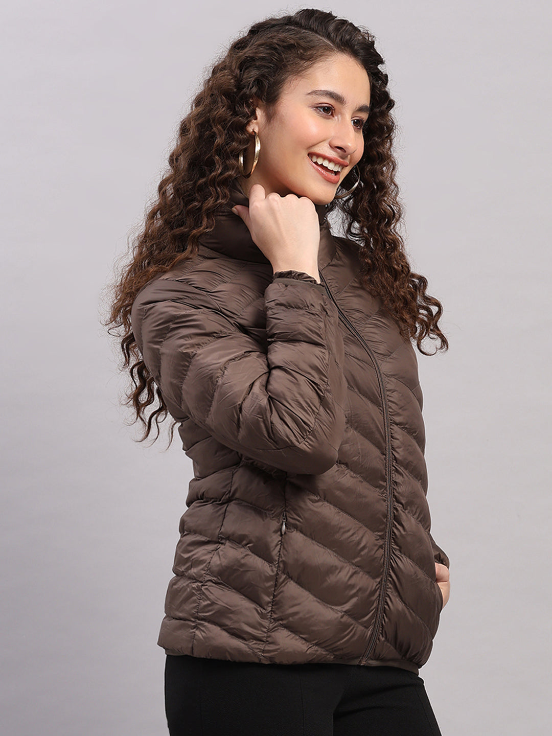 Women Brown Solid Hooded Lightweight Packable Jacket