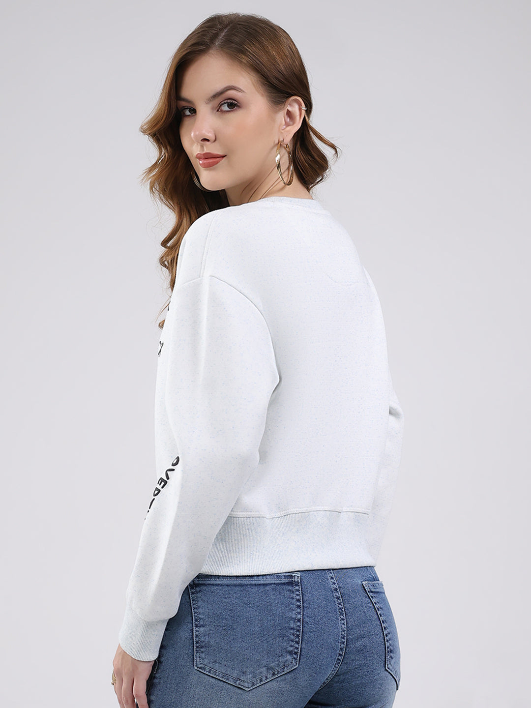 Women Sky Blue Printed Round Neck Full Sleeve Sweatshirt