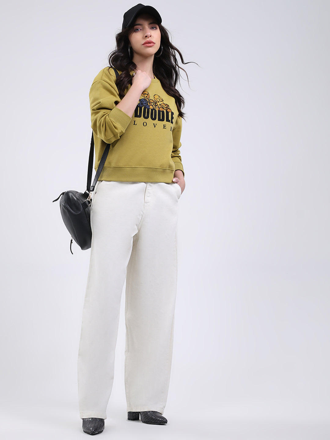 Women Green Printed Round Neck Full Sleeve Sweatshirt