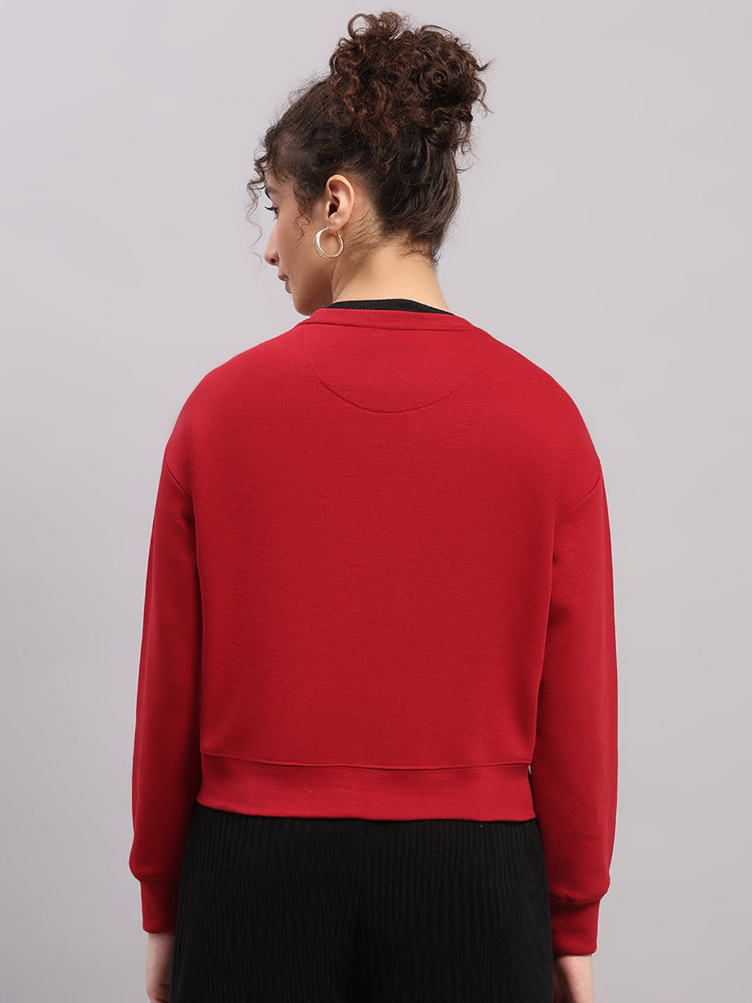 Women Maroon Printed Round Neck Full Sleeve Sweatshirt