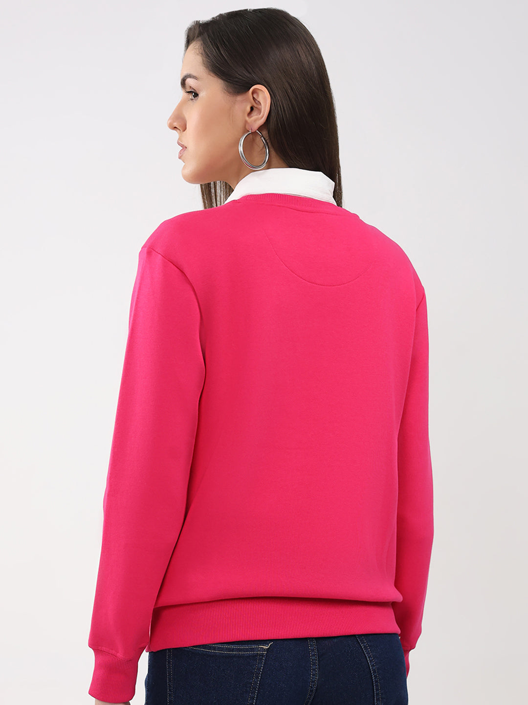 Women Magenta Printed Round Neck Full Sleeve Sweatshirt