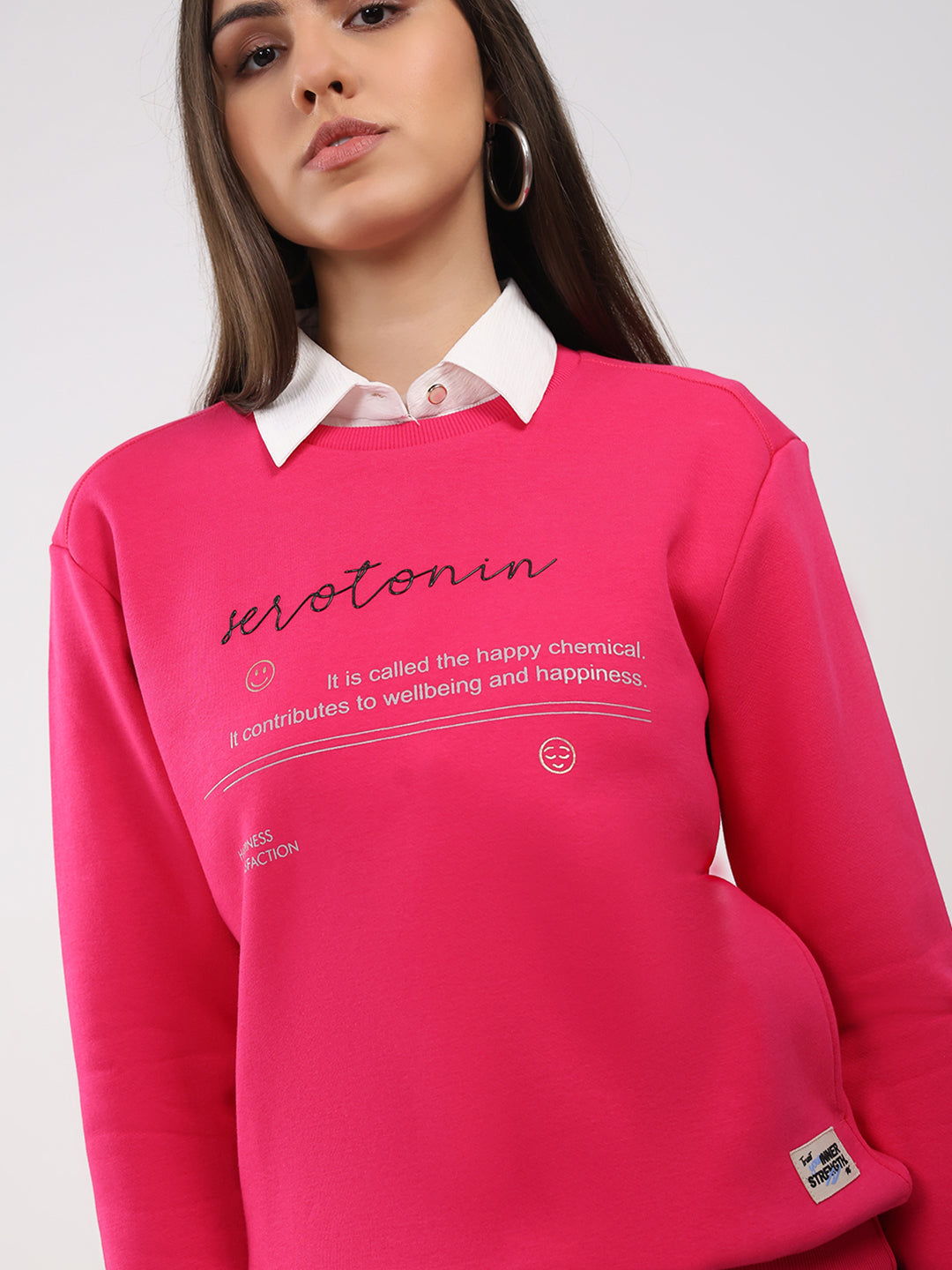 Women Magenta Printed Round Neck Full Sleeve Sweatshirt
