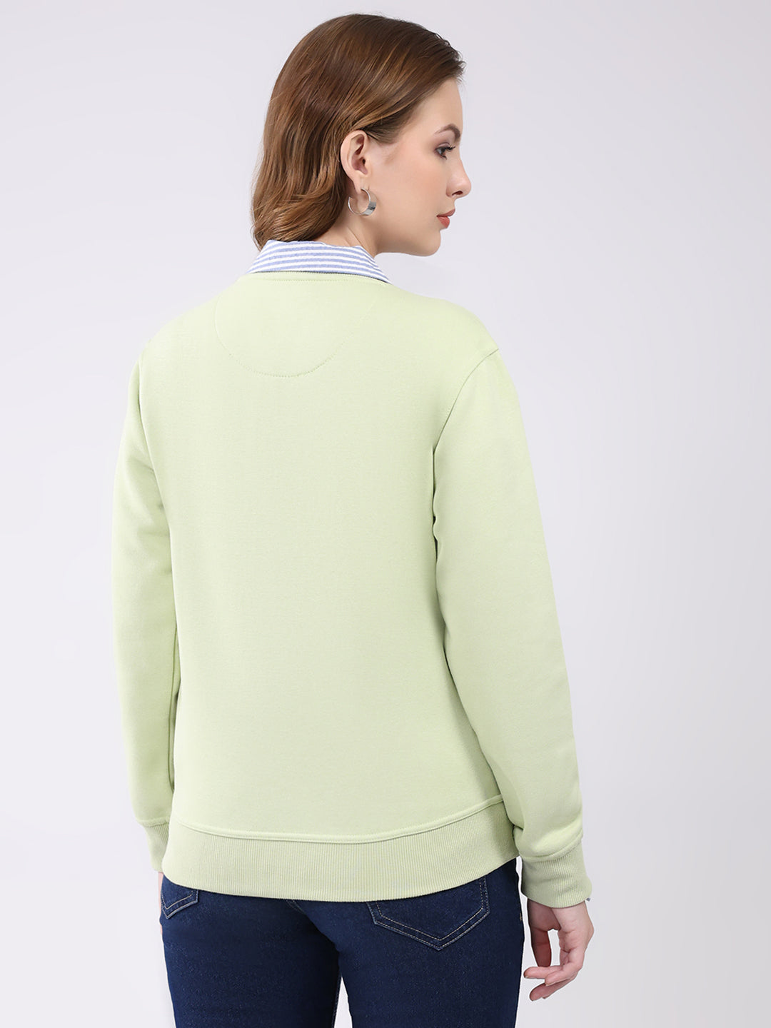 Women Green Printed Round Neck Full Sleeve Sweatshirt