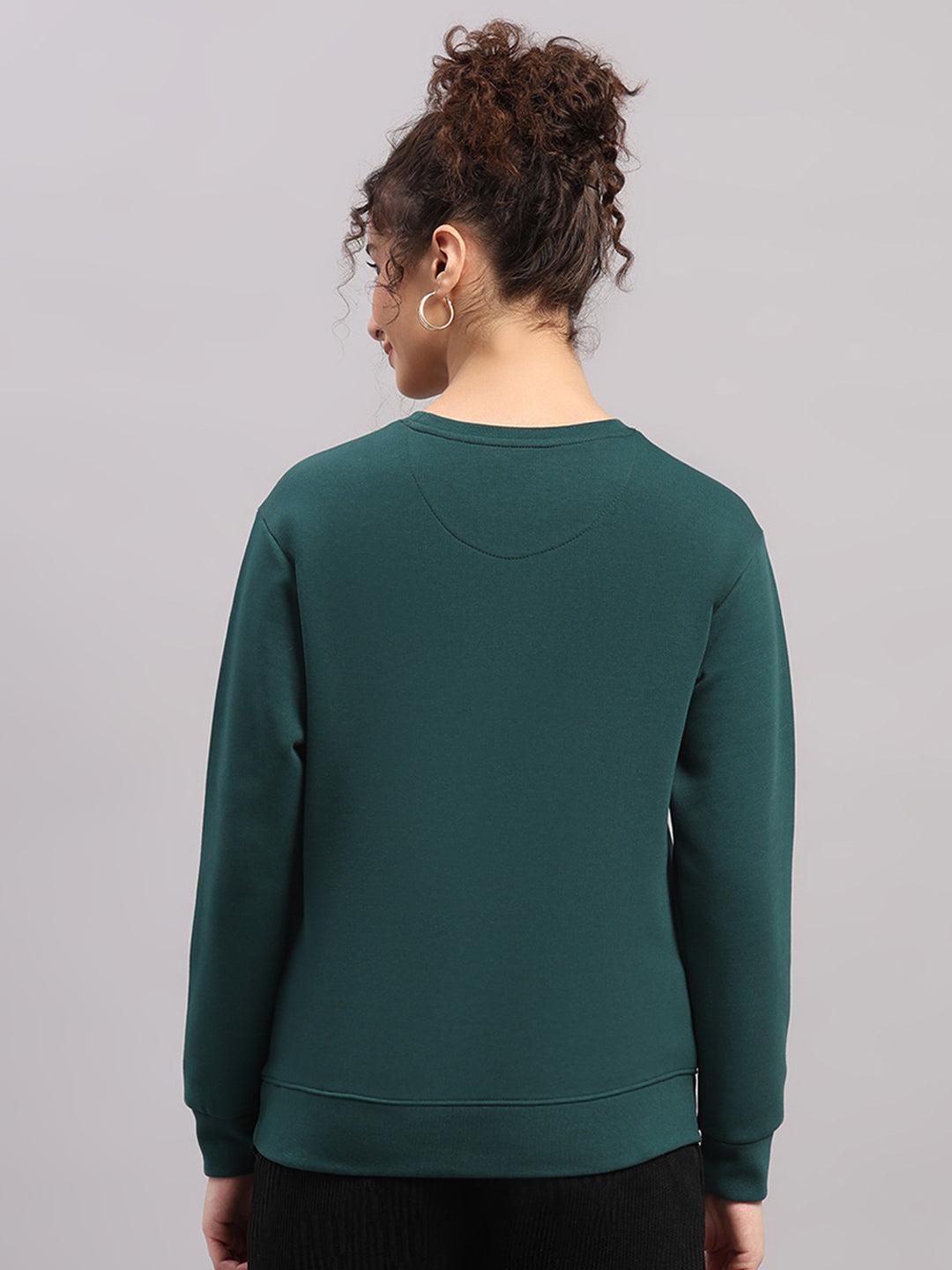 Women Green Printed Round Neck Full Sleeve Sweatshirt