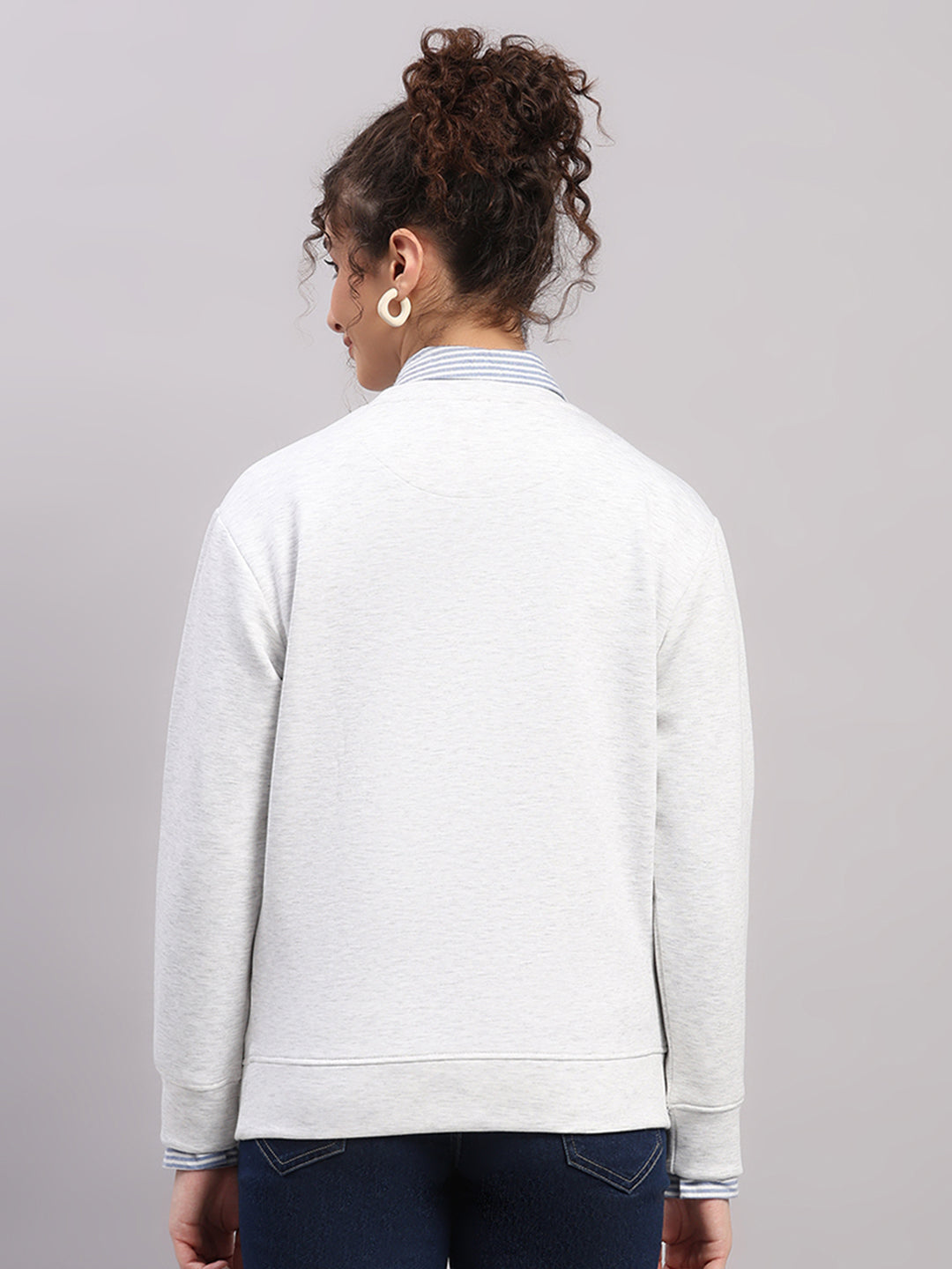 Women Off White Printed Round Neck Full Sleeve Sweatshirt