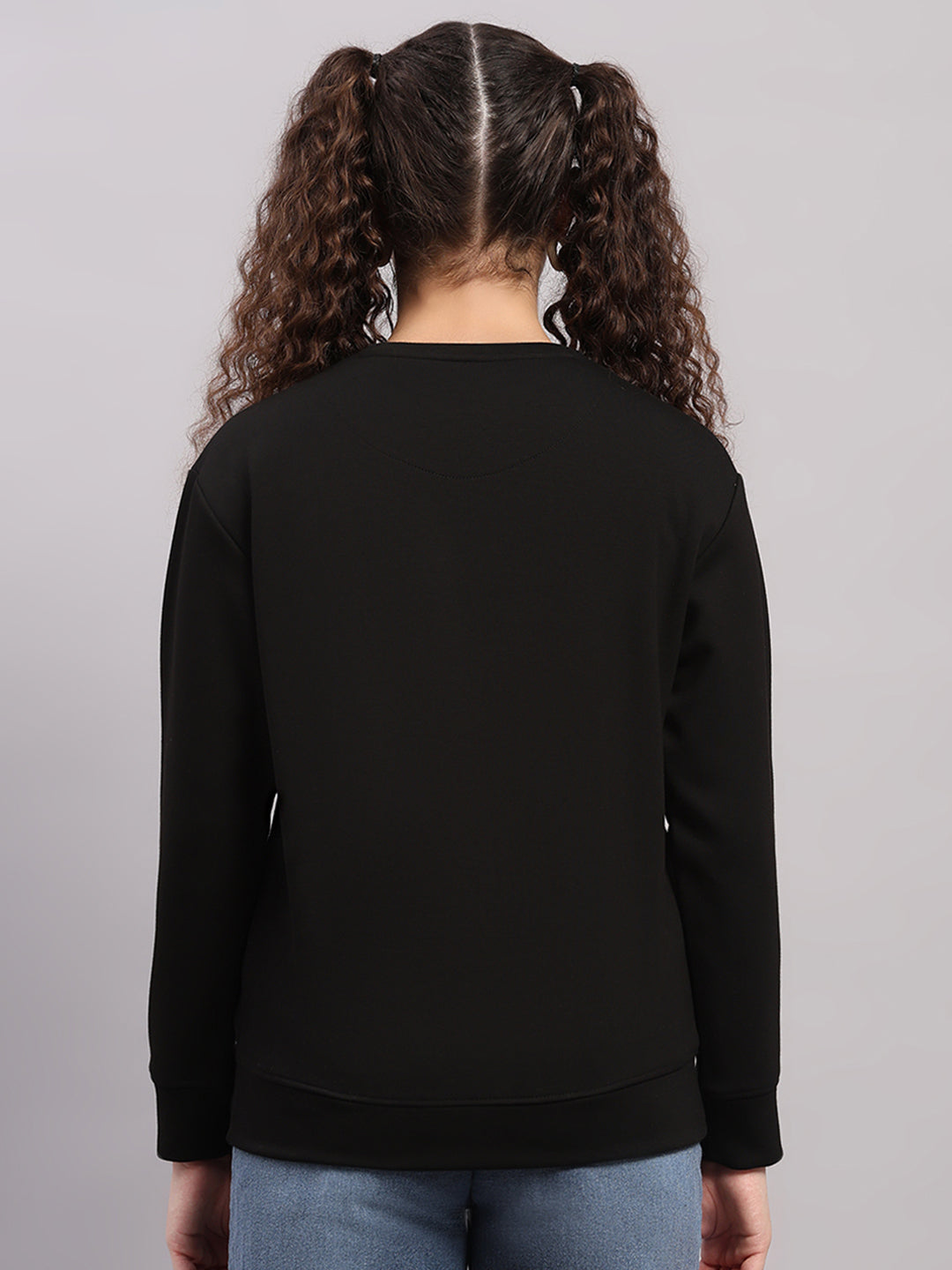 Women Black Printed Round Neck Full Sleeve Sweatshirt