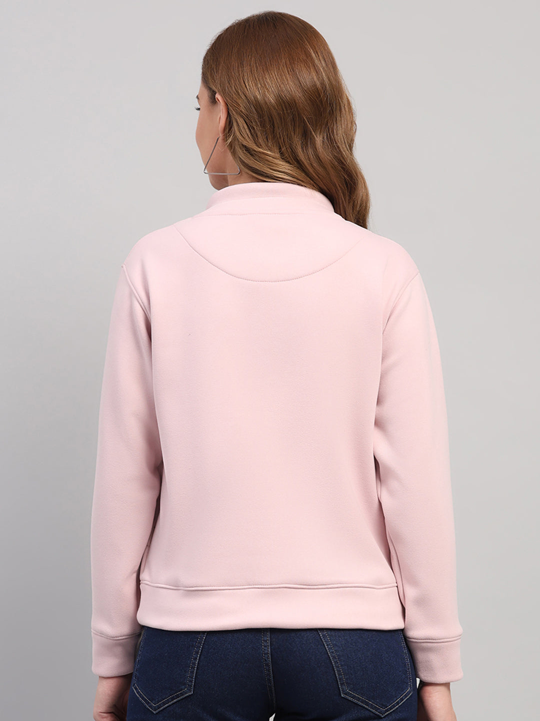Women Pink Printed Turtle Neck Full Sleeve Sweatshirt