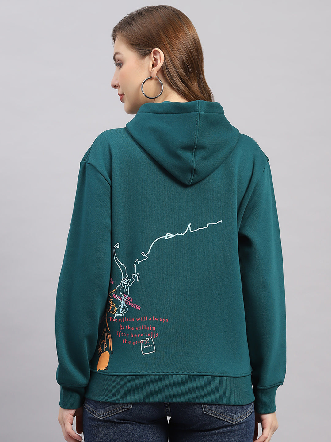 Women Green Printed Hooded Full Sleeve Sweatshirt
