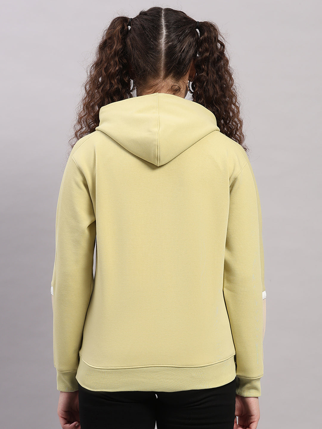 Women Green Printed Hooded Full Sleeve Sweatshirt