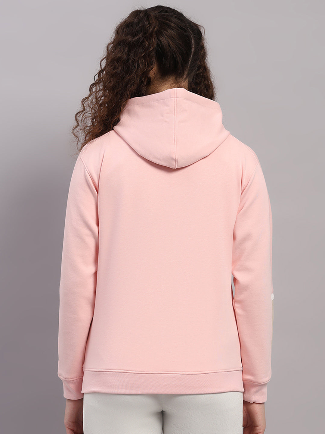 Women Pink Printed Hooded Full Sleeve Sweatshirt