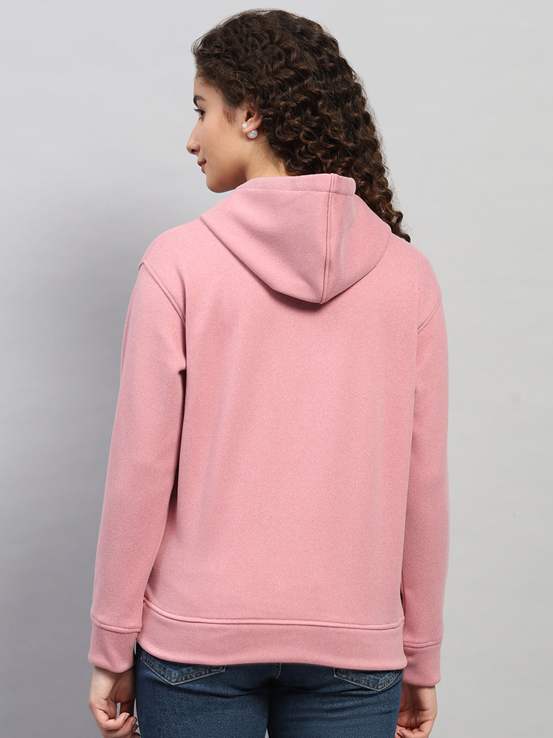 Women Pink Printed Hooded Full Sleeve Sweatshirt