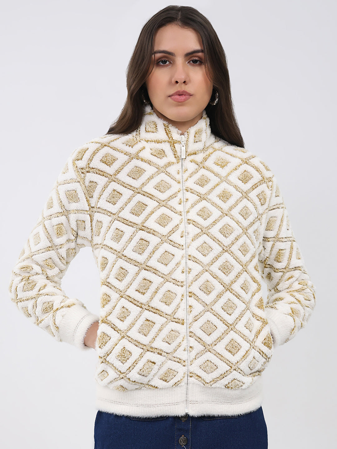 Women Mustard Printed Round Neck Full Sleeve Sweatshirt