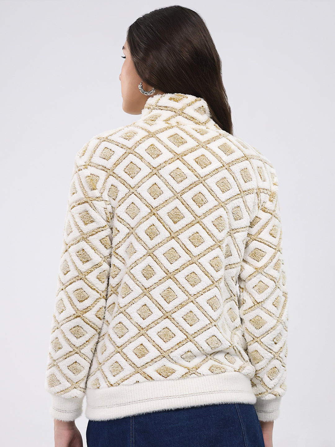 Women Mustard Printed Round Neck Full Sleeve Sweatshirt