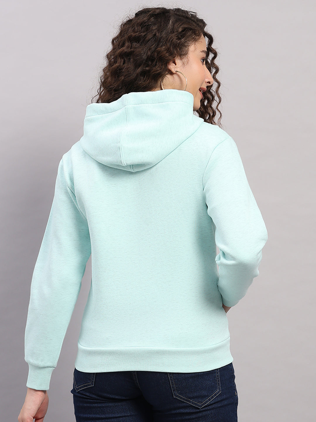 Women Blue Printed Hooded Full Sleeve Sweatshirt
