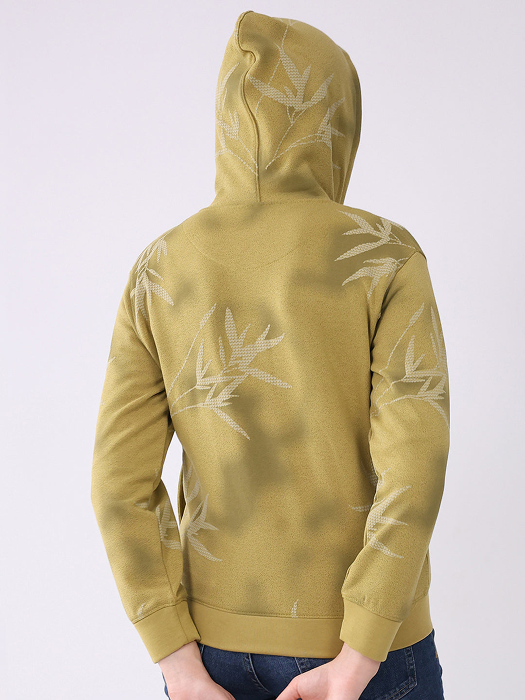 Women Green Printed Hooded Full Sleeve Sweatshirt