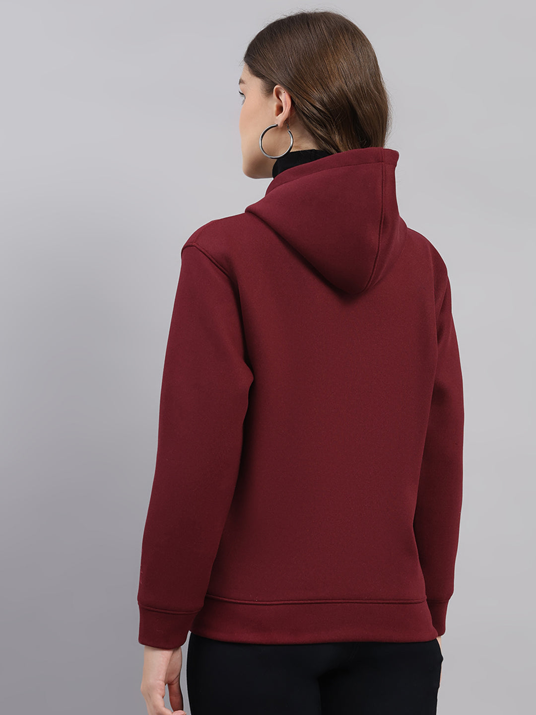 Women Maroon Printed Hooded Full Sleeve Sweatshirt