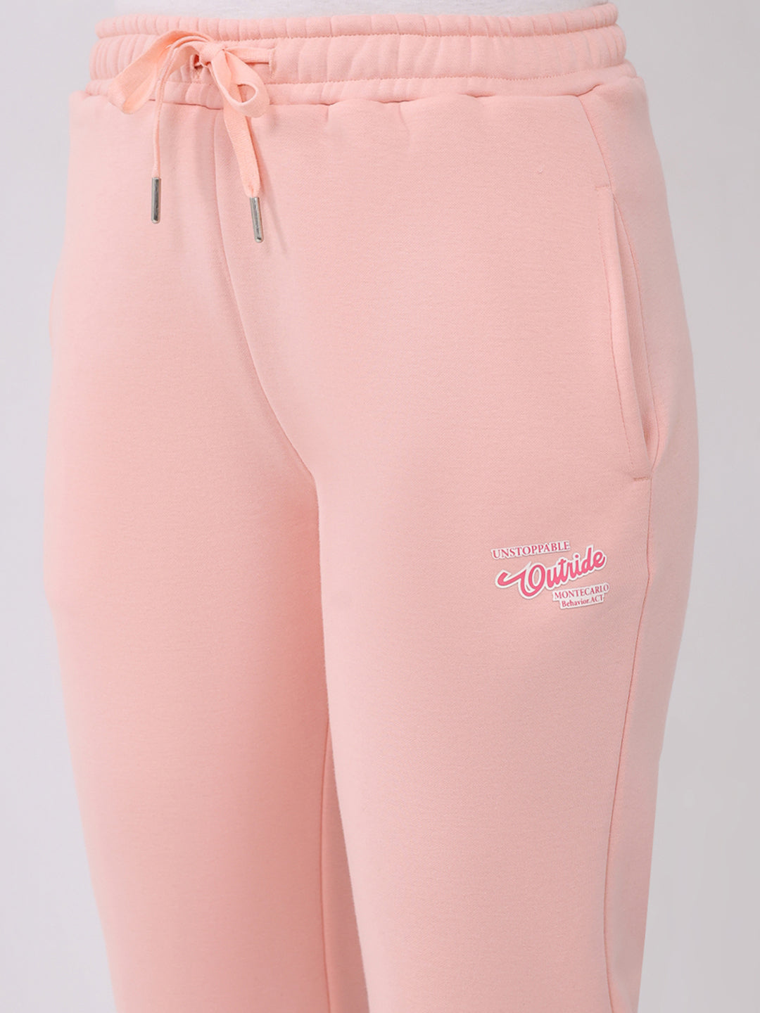 Women Peach Solid Mock Neck Full Sleeve Winter Tracksuit