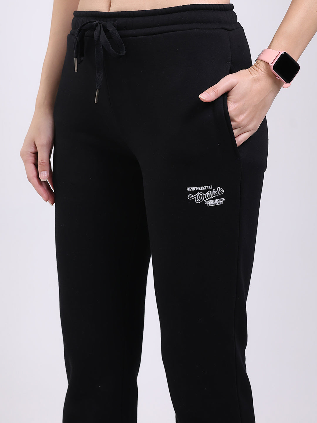 Women Black Solid Mock Neck Full Sleeve Winter Tracksuit