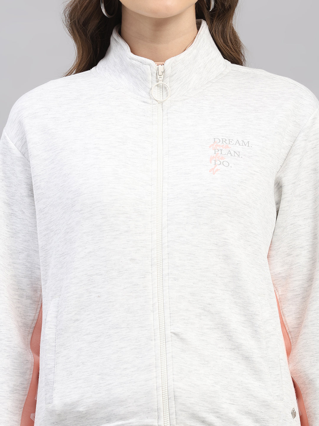 Women Off White Printed Mock Neck Full Sleeve Winter Tracksuit