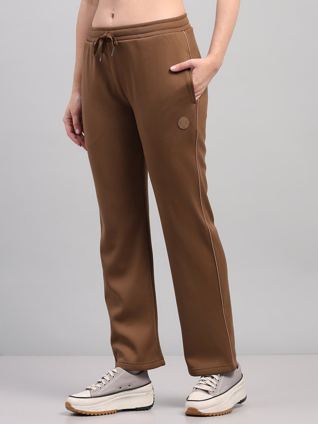 Women Khaki Printed Mock Neck Full Sleeve Winter Tracksuit