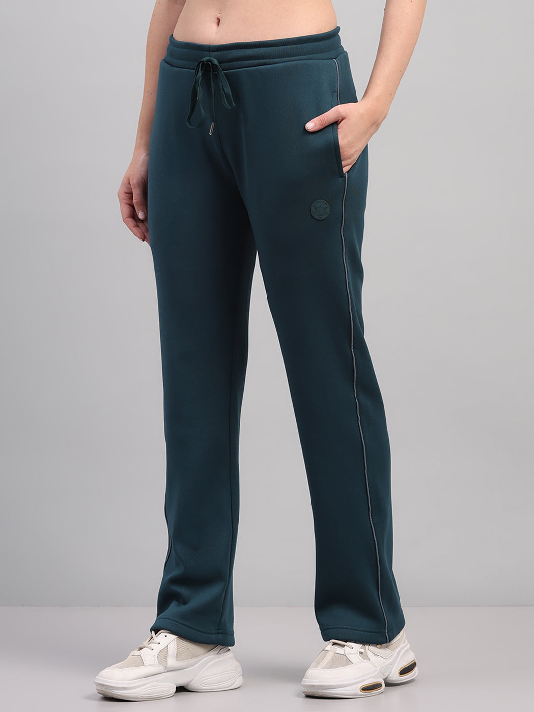 Women Teal Blue Printed Mock Neck Full Sleeve Winter Tracksuit