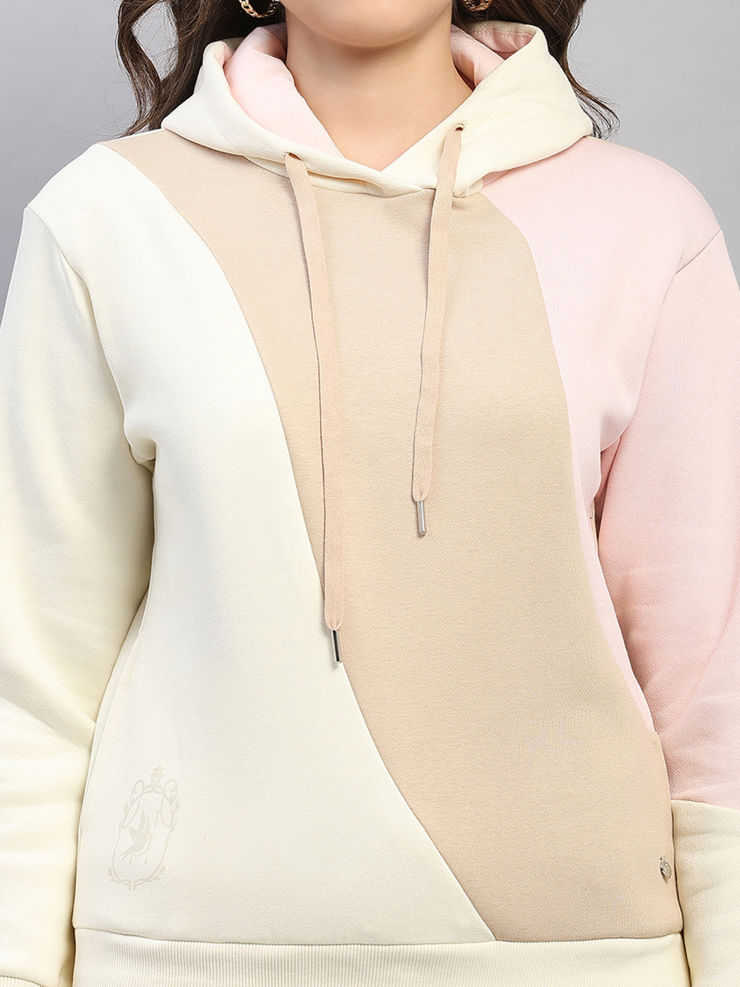 Women Beige Printed Hooded Full Sleeve Winter Tracksuit