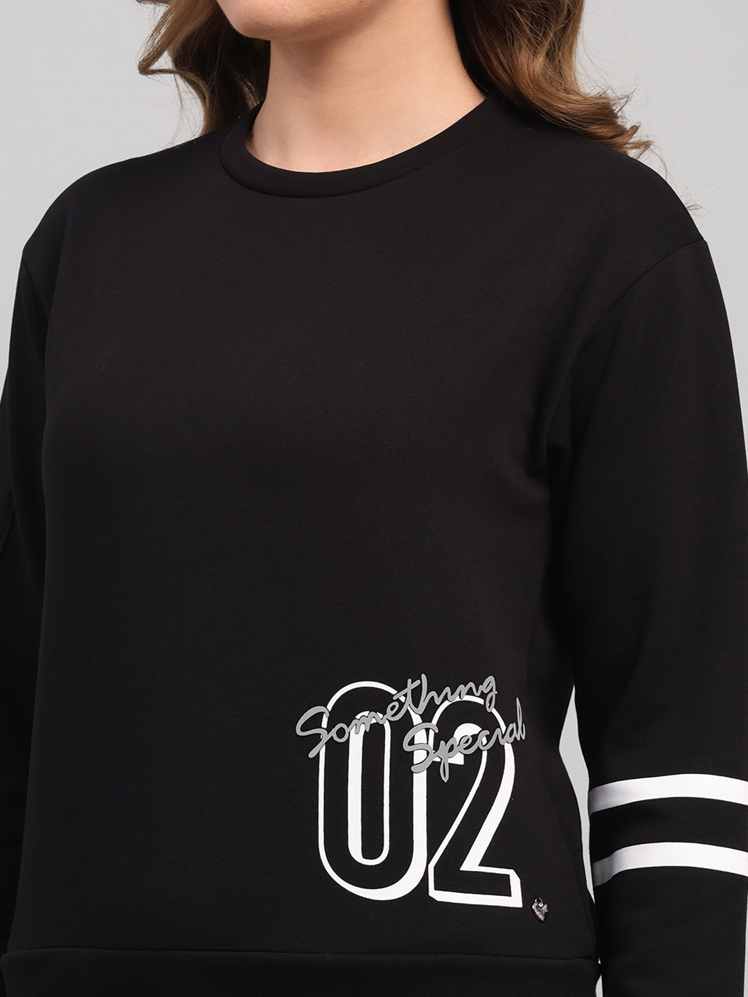 Women Black Printed Round Neck Full Sleeve Cords Set