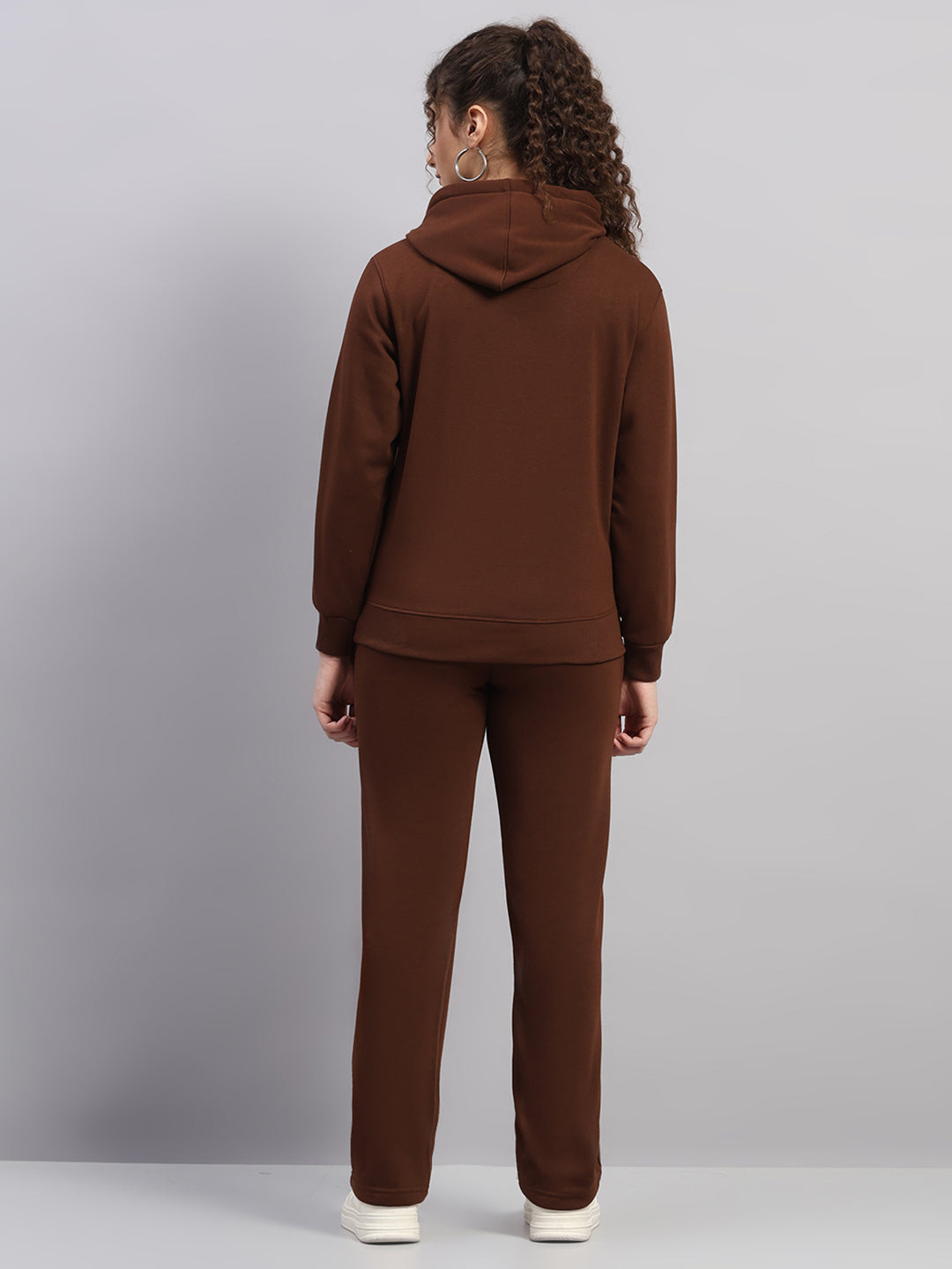 Women Brown Printed Hooded Full Sleeve Cords Set