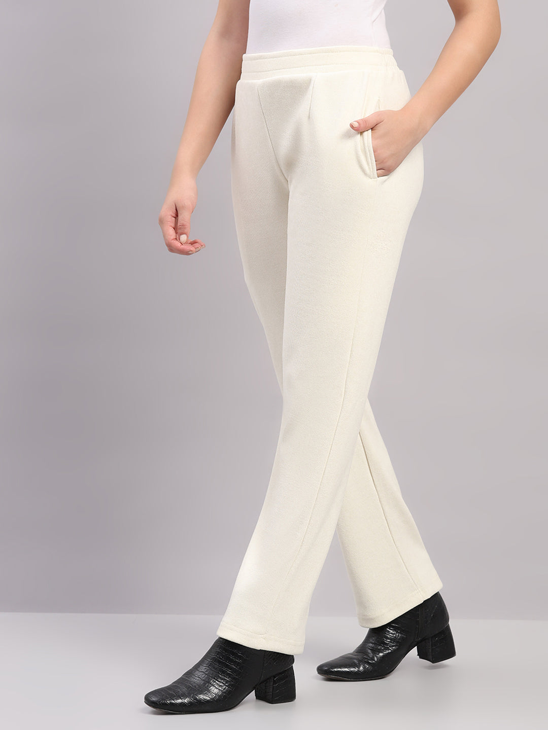 Women Cream Embroidered Turtle Neck Full Sleeve Cords Set