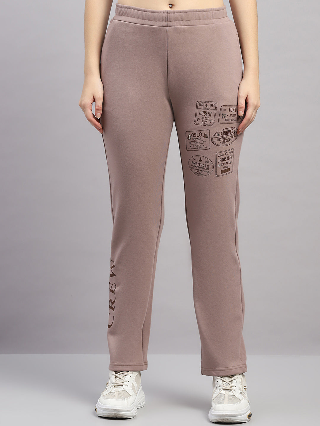 Women Mauve Printed Regular Fit Winter Lower